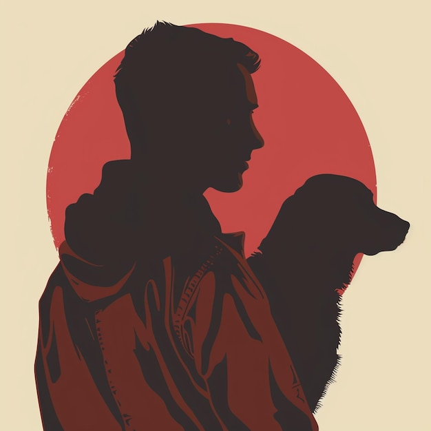 vector logo of dog and its owner isolated on background