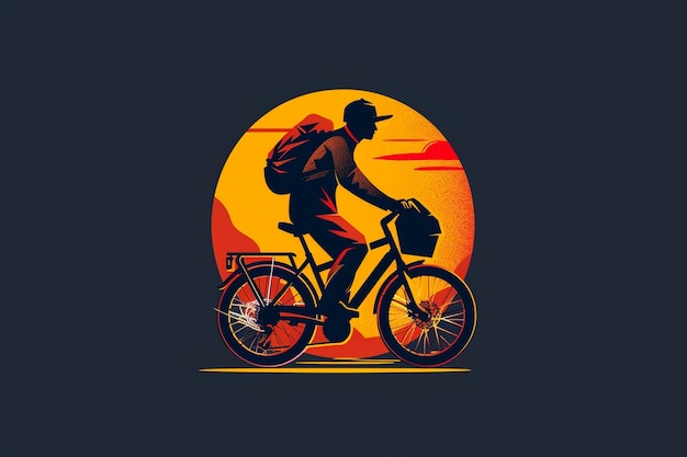 Photo a vector logo featuring a man on a bicycle delivering food the design is simple yet effective