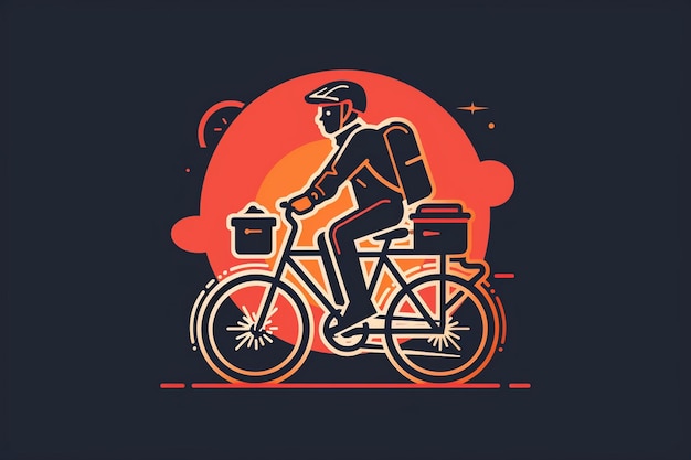 Photo a vector logo featuring a man on a bicycle delivering food the design is simple yet effective