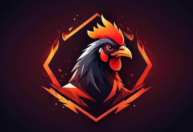 Photo vector logo illustration of a rooster with flames