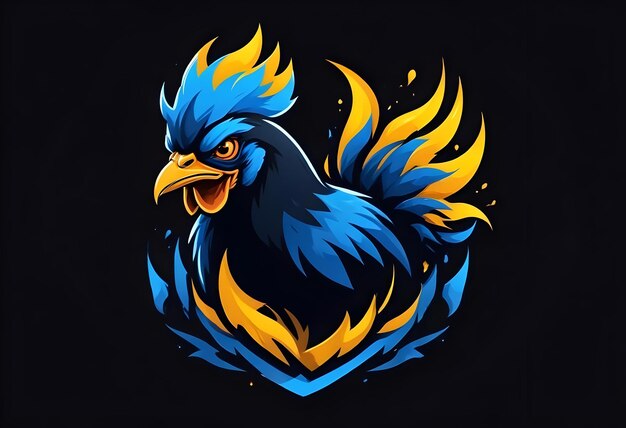 vector logo illustration of a rooster with flames