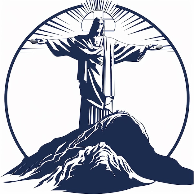 Photo vector logo of jesus christ on mount corcovado