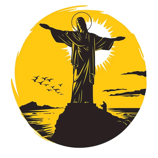 Photo vector logo of jesus christ on mount corcovado