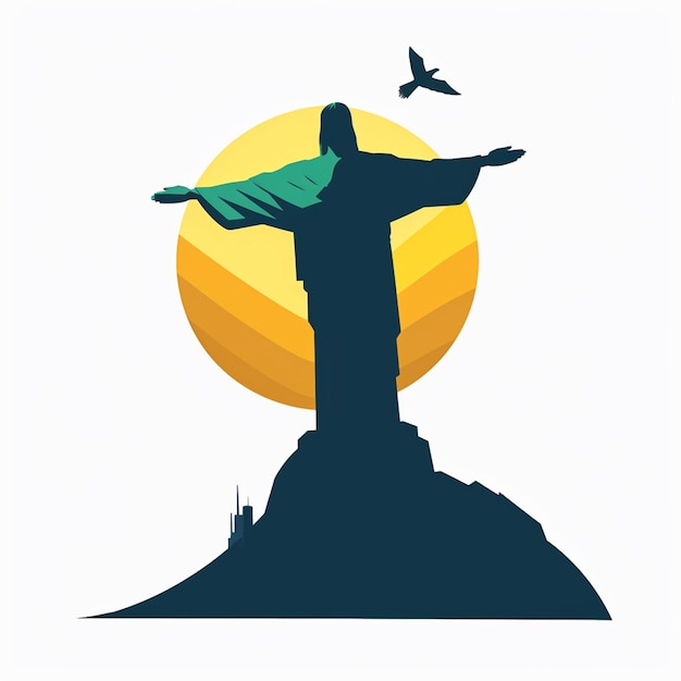 Photo vector logo of jesus christ on mount corcovado