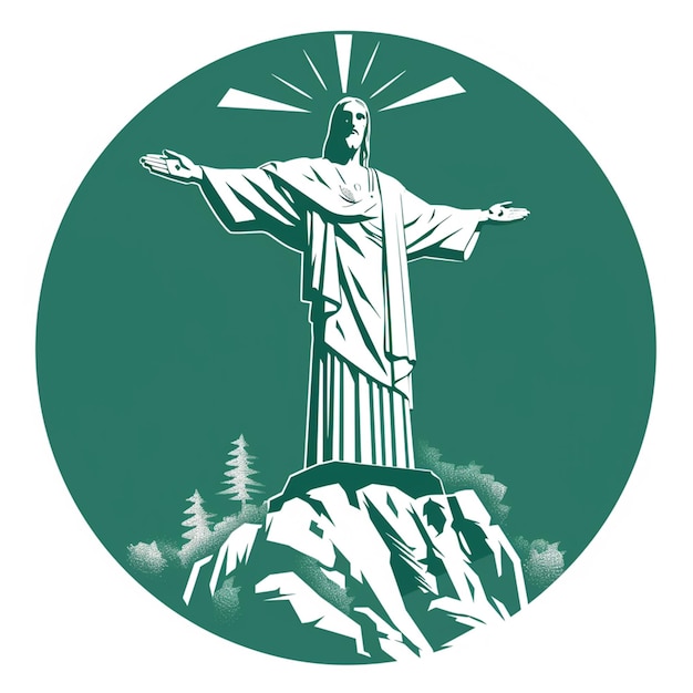 Photo vector logo of jesus christ on mount corcovado