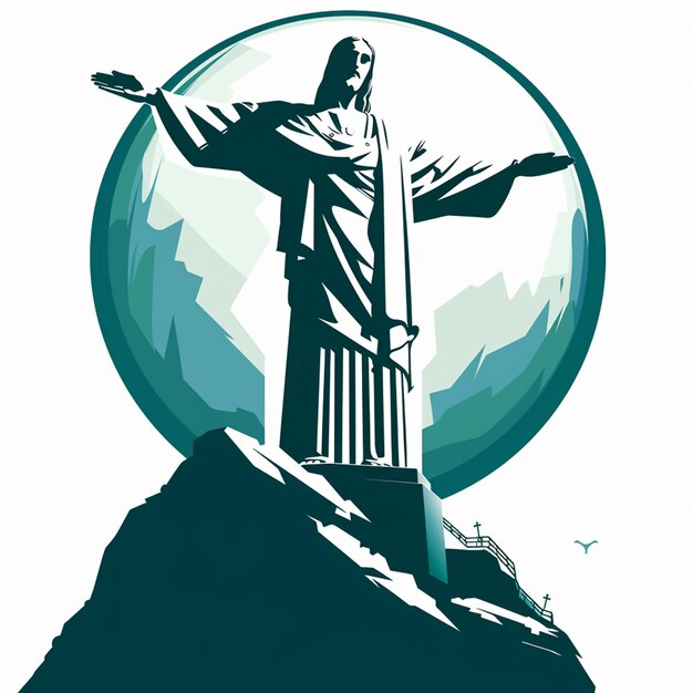 Photo vector logo of jesus christ on mount corcovado