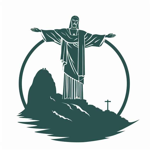 Photo vector logo of jesus christ on mount corcovado