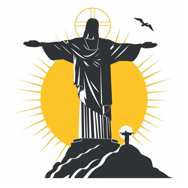 Photo vector logo of jesus christ on mount corcovado