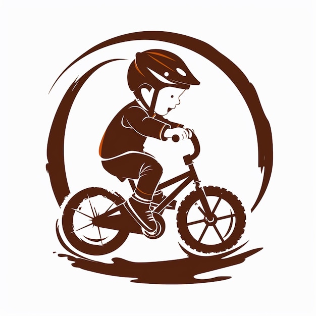 Vector logo of little boy playing bicycle isolated