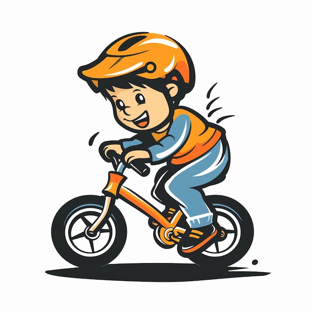 Vector logo of little boy playing bicycle isolated