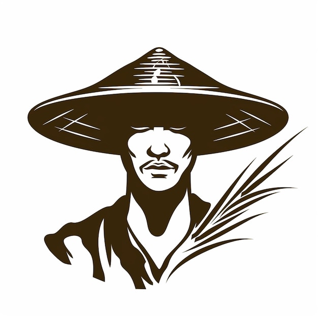 Vector logo of man going to rice field isolated