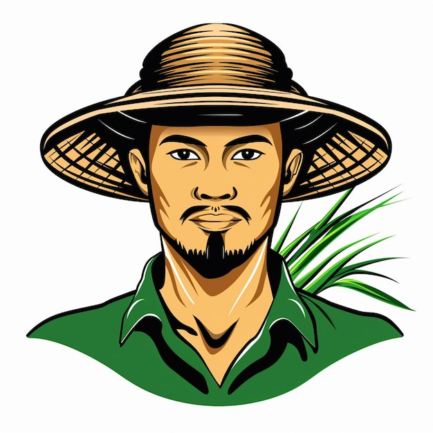 Vector logo of man going to rice field isolated