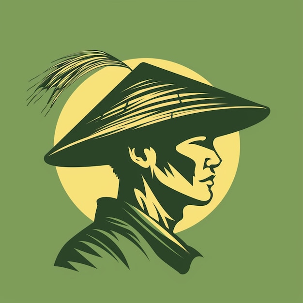 Vector logo of man going to rice field isolated