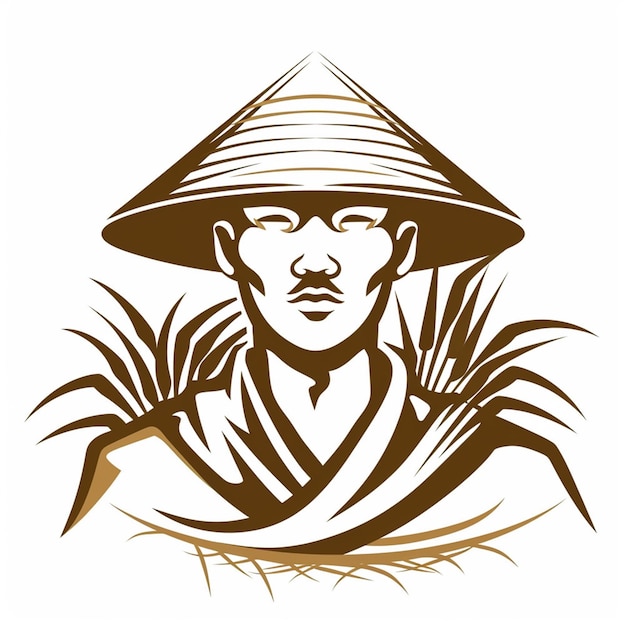 Vector logo of man going to rice field isolated