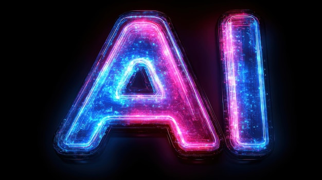 Photo vector logo with the letters ai glowing and neon blue color on dark background