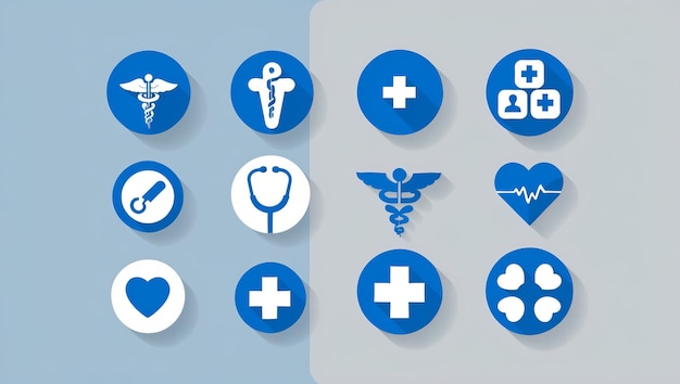 Photo vector medical icons representing healthcare services and professions