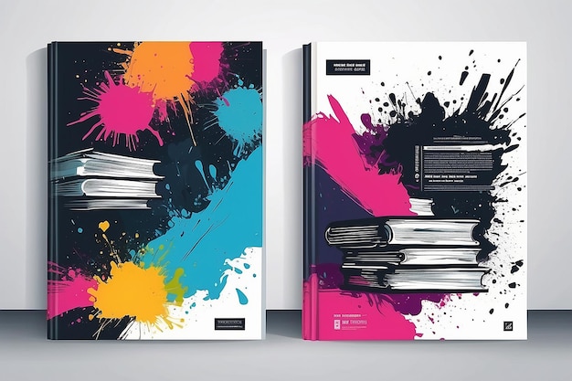 Vector modern book cover and pages grunge brush art cover book template painted design