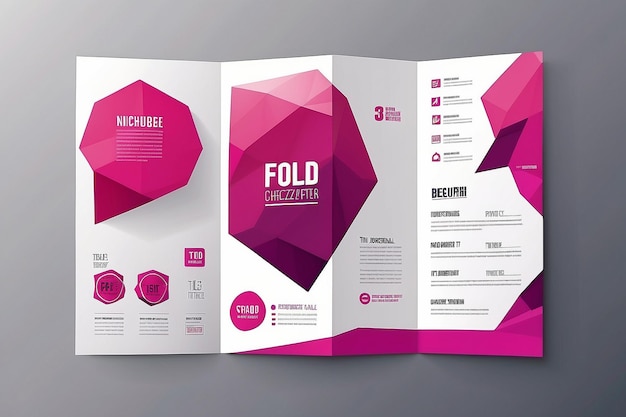 Photo vector modern trifold brochure design template with pink polygonal background