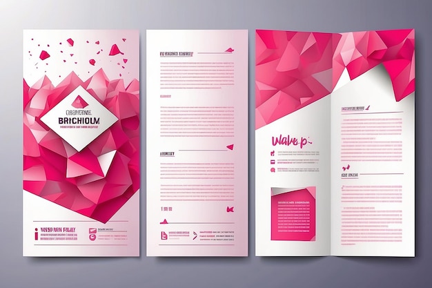 Photo vector modern trifold brochure design template with pink polygonal background