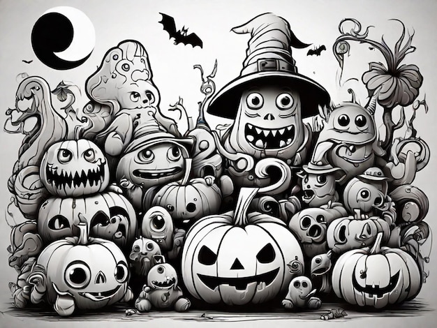 Vector or monster doodle halloween for coloring or page