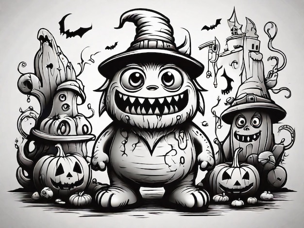 Vector or monster doodle halloween for coloring or page