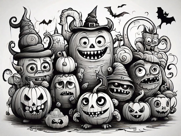 Vector or monster doodle halloween for coloring or page