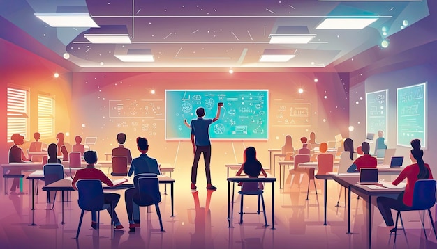 Vector Online Learning Concept depicting a modern classroom environment