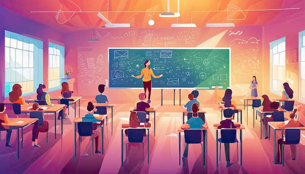 Vector Online Learning Concept depicting a modern classroom environment