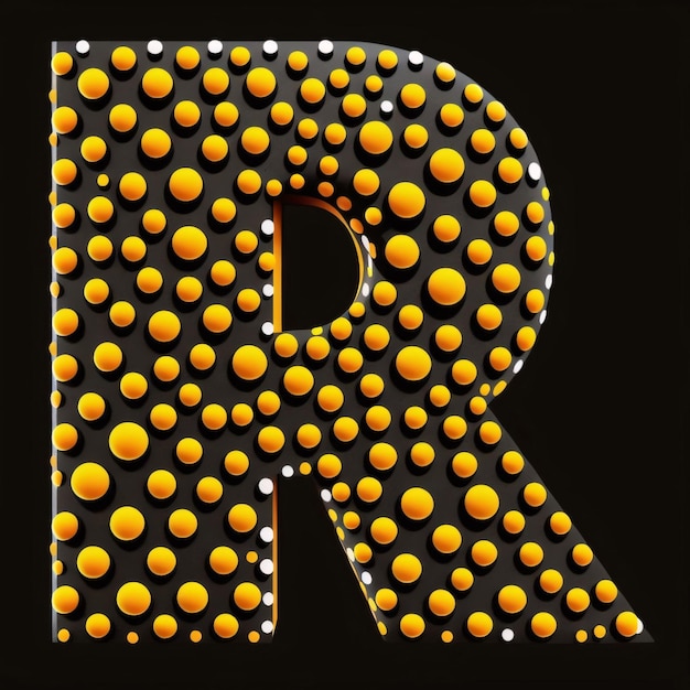 Photo vector orange and black alphabet letter r made of polka dots