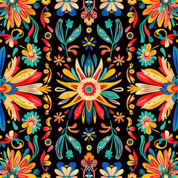 Vector pattern inspired by traditional Mexican folk art