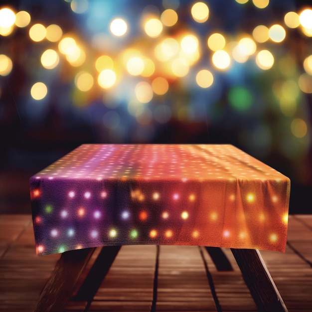 Vector picnic table cloth with bokeh lightGenerative AI