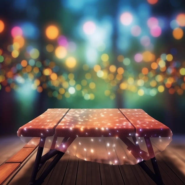 Vector picnic table cloth with bokeh lightGenerative AI