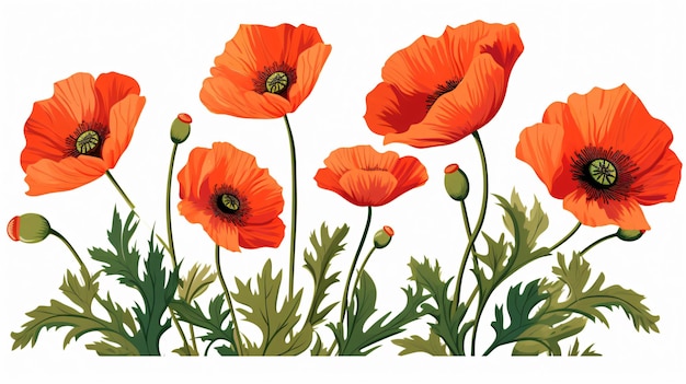 Vector poppy flowers illustration isolated on white