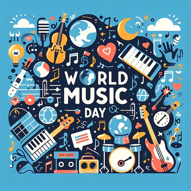 vector a poster of music day with a blue background with music notes and music