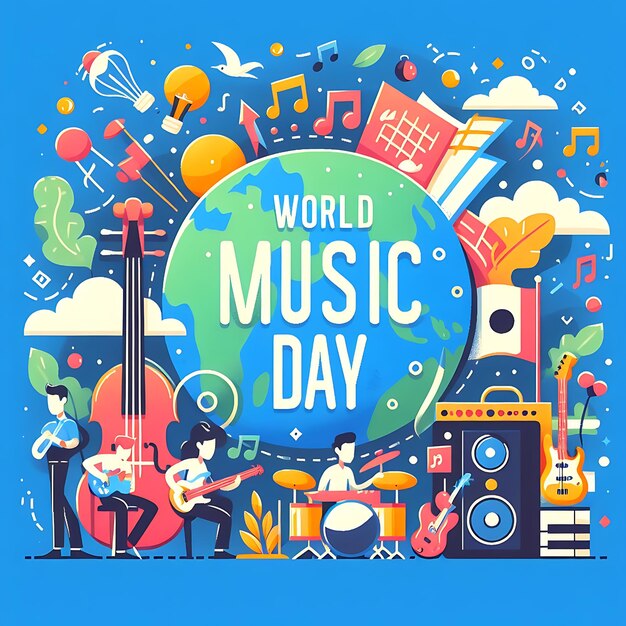 vector a poster of music day with a world day written on it