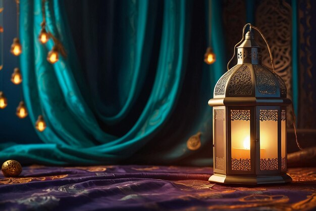 Vector Ramadan Kareem celebration lamp lantern silk drape curtain realistic 3d illustration