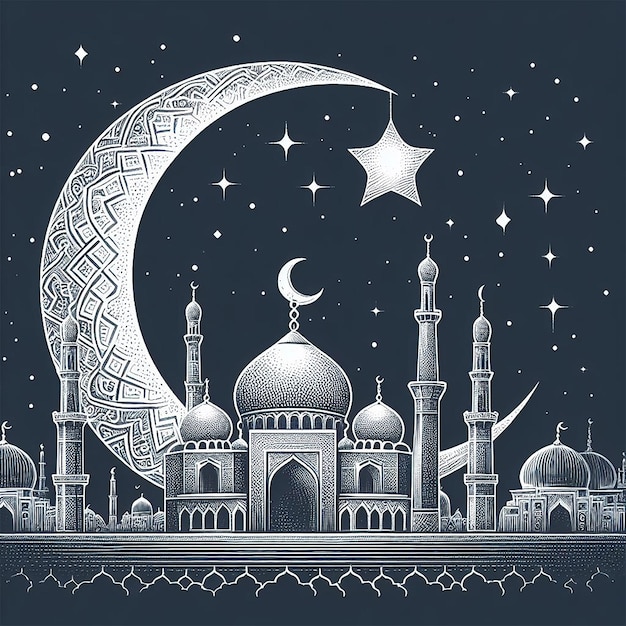 vector ramadan kareem islamic moon and mosque sketch card background