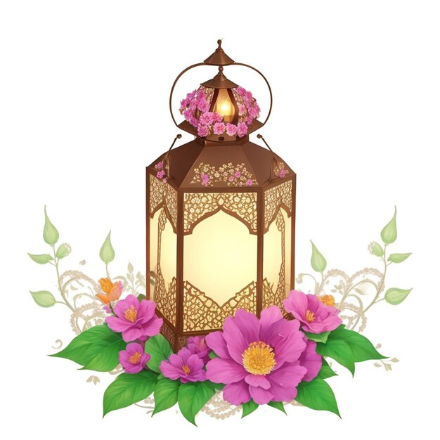 Photo vector ramdan kareem design with decorative lantern and islamic floral decoration