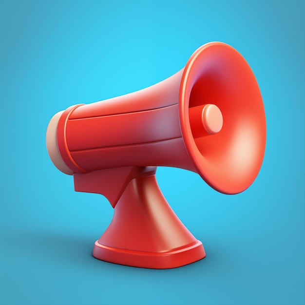 Vector realistic illustration of a red megaphone on blue background by generative Ai