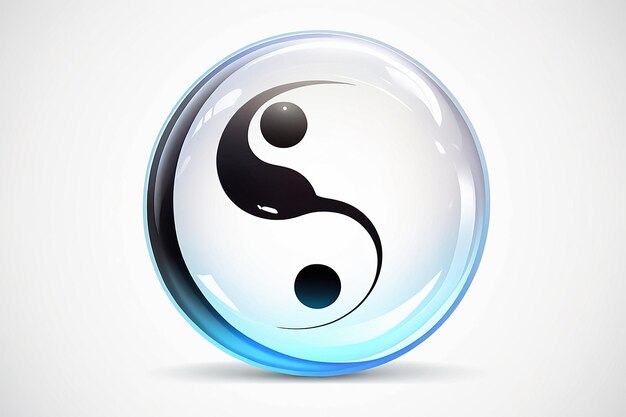 Vector Realistic Transparent Round Ball with Yin Yang Symbol Isolated on White Background