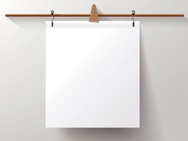 Vector realistic white blank A4 paper poster hanging on a rope with clip