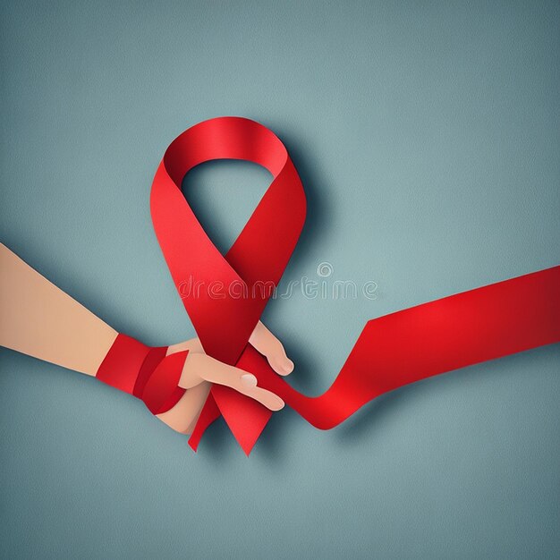 Vector red ribbon aids symbol hanging on finger for world aids day illustration