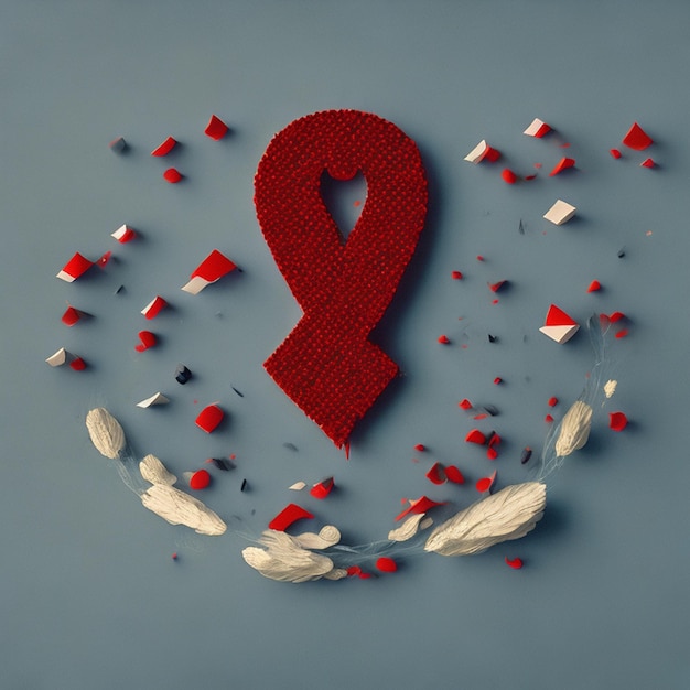 Vector red ribbon aids symbol hanging on finger for world aids day illustration