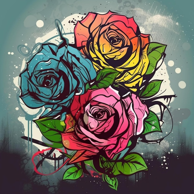 Vector Roses colorful Graffiti style