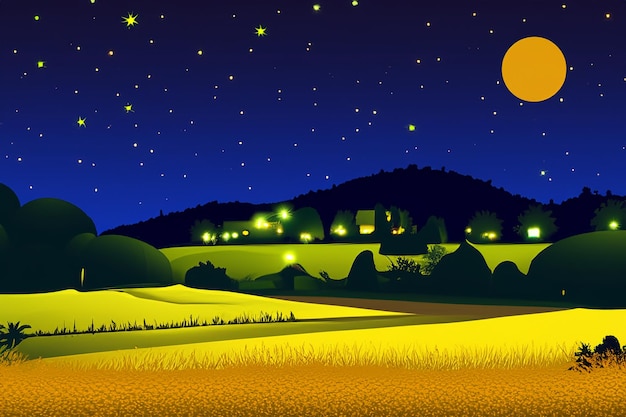 Photo vector rural view at night