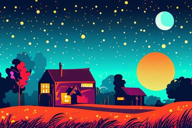 Photo vector rural view at night