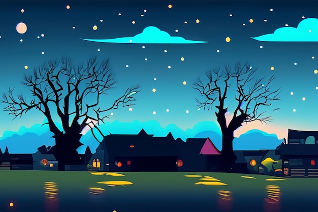 Photo vector rural view at night