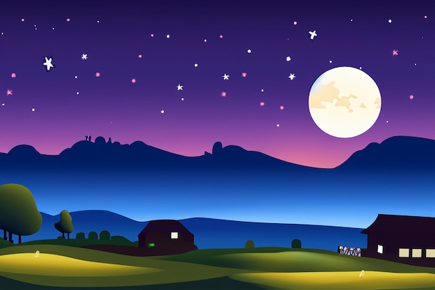 Photo vector rural view at night