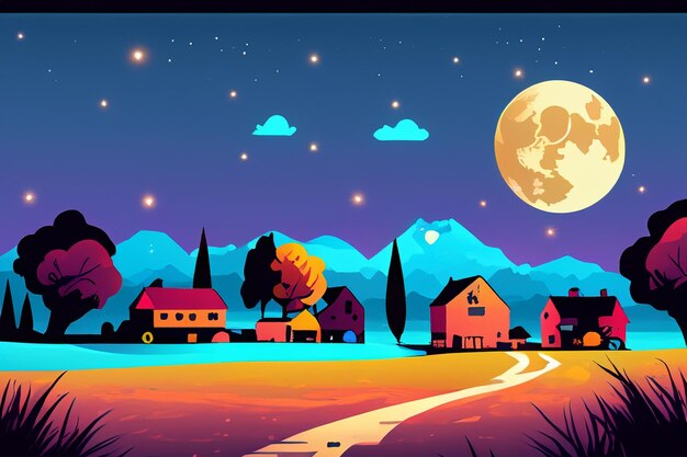 Photo vector rural view at night