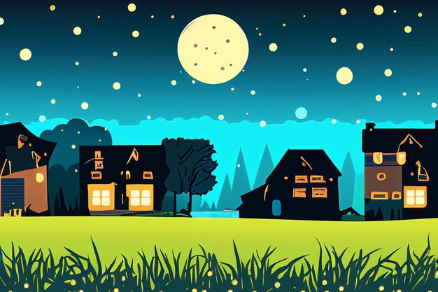 Photo vector rural view at night